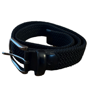 Original Penguin Men's BRAIDED STRETCH BELT Black Genuine Leather Size S